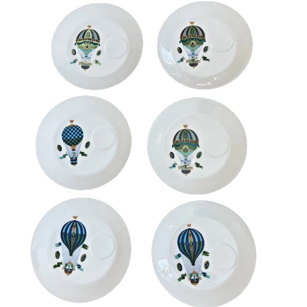 Georges Briard Vintage Fancy Free Hot Air Balloon Snack Plates 9.25" Set of 6